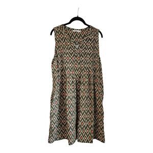 Sonoma Shift Dress XL Sleeveless Pockets LINEN blend Geometric Pintucking Green